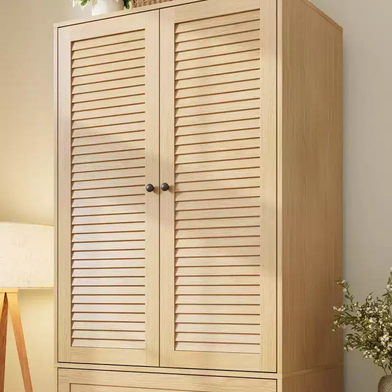 Kleiderschrank mit Schubladen, 69.5 Zoll hoher Kleiderschrank aus Holz mit Kleiderstange, zweitüriger Aufbewahrungsschrank fürs Schlafzimmer