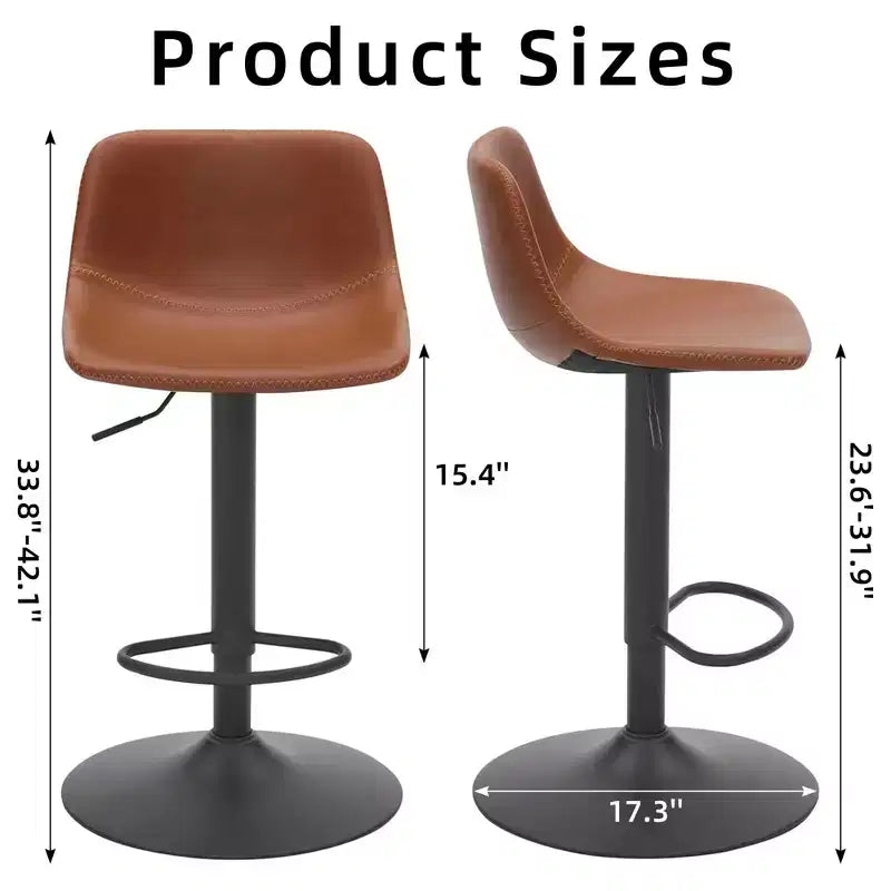 Set aus 2 höhenverstellbaren Dreh-Barhockern, Barhocker aus PU-Leder im Mid-Century- und Industrial-Stil für die Kücheninsel