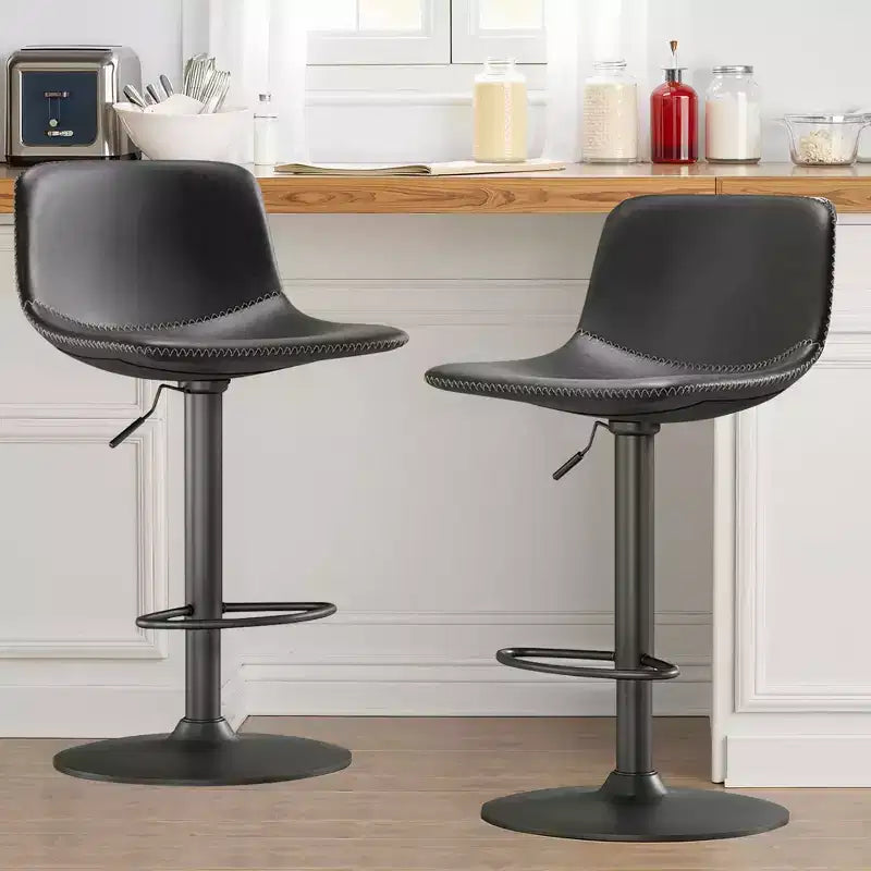 Set aus 2 höhenverstellbaren Dreh-Barhockern, Barhocker aus PU-Leder im Mid-Century- und Industrial-Stil für die Kücheninsel