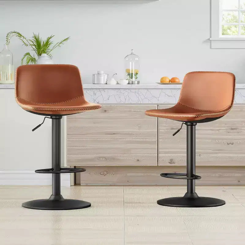 Set aus 2 höhenverstellbaren Dreh-Barhockern, Barhocker aus PU-Leder im Mid-Century- und Industrial-Stil für die Kücheninsel