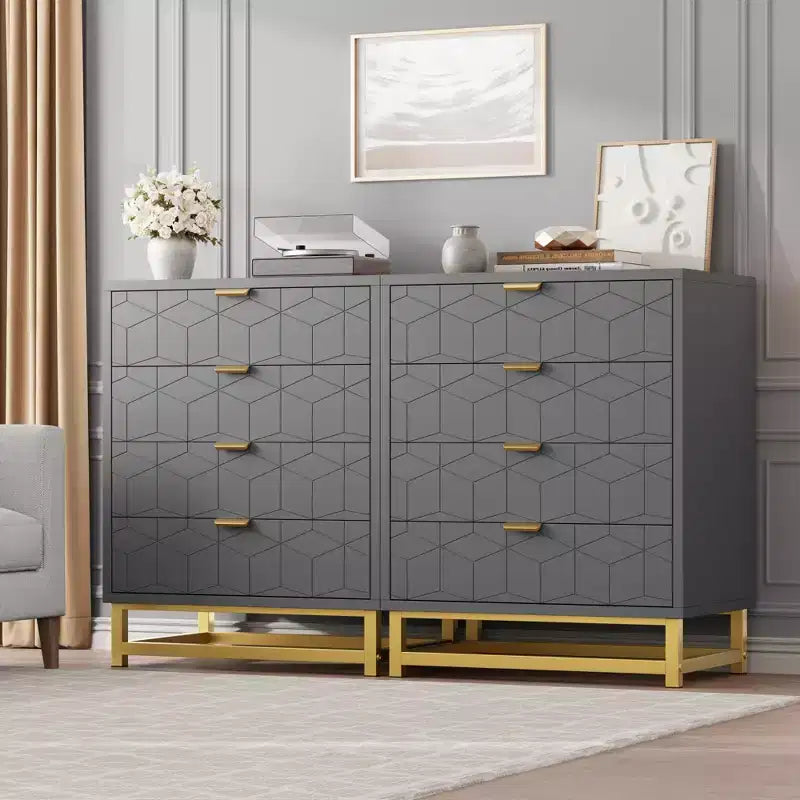 Commode pour chambre à coucher, commode en bois rose à 4 tiroirs avec poignées, rangement moderne pour couloir et entrée