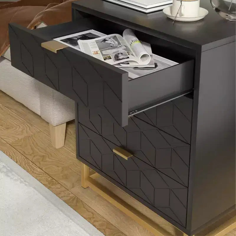 Commode pour chambre à coucher, commode en bois rose à 4 tiroirs avec poignées, rangement moderne pour couloir et entrée