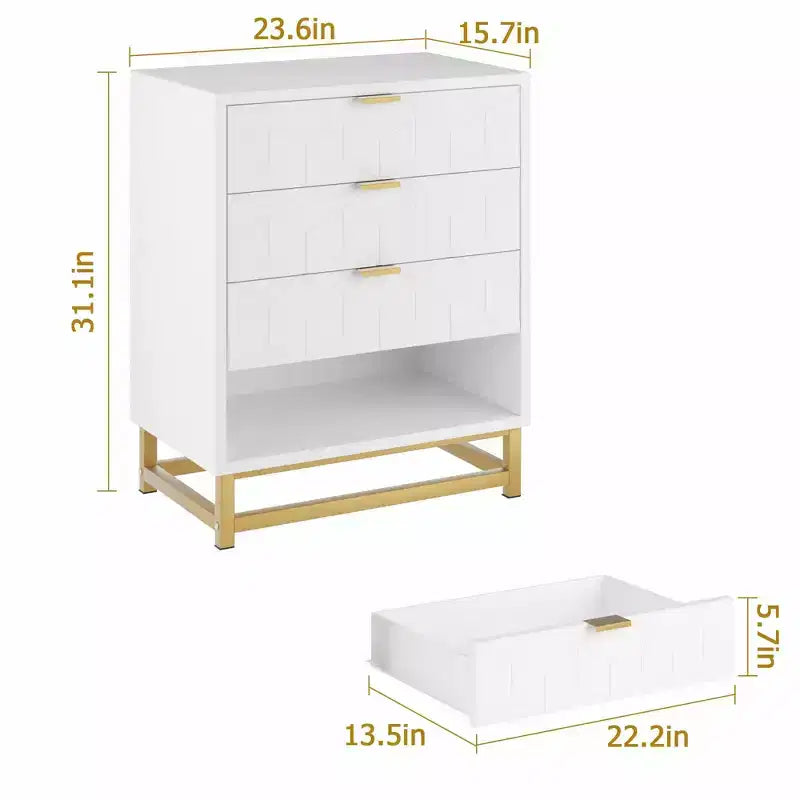 Cómoda para dormitorio, cómoda de madera rosa con 4 cajones y tiradores, almacenamiento moderno para el pasillo o la entrada