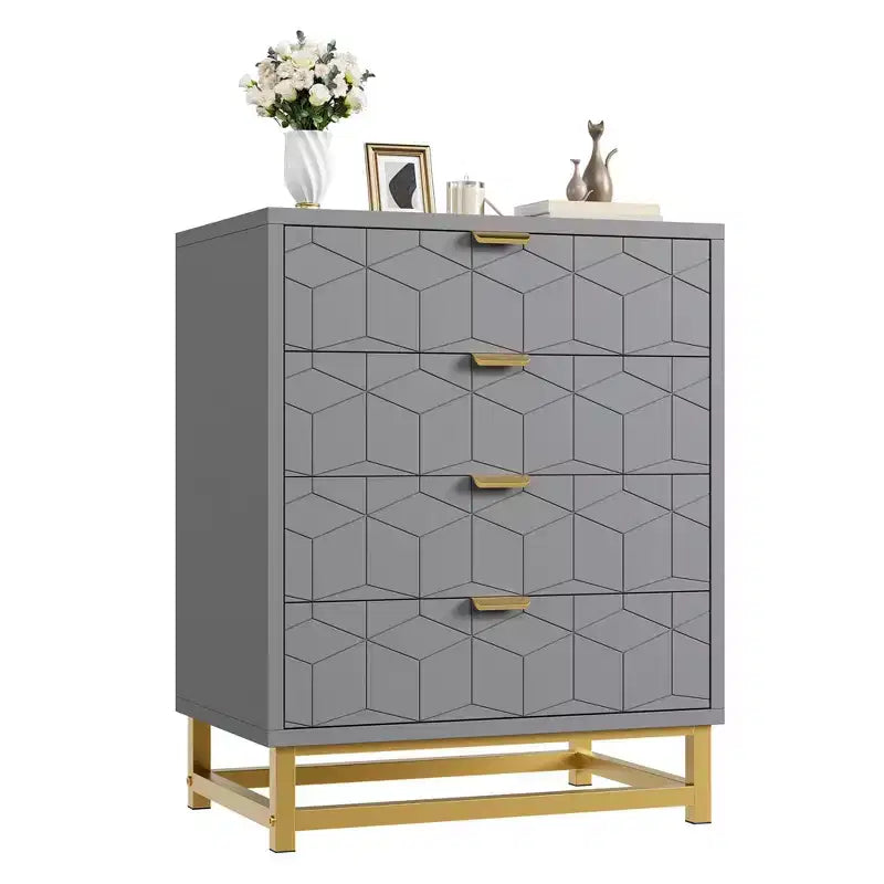 Commode pour chambre à coucher, commode en bois rose à 4 tiroirs avec poignées, rangement moderne pour couloir et entrée
