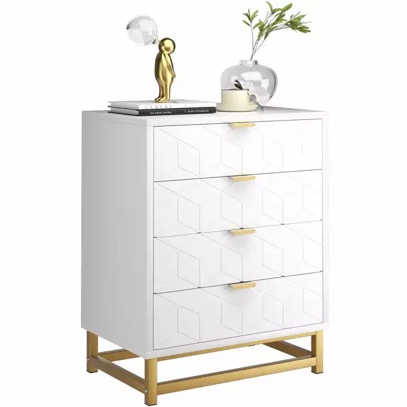 Commode pour chambre à coucher, commode en bois rose à 4 tiroirs avec poignées, rangement moderne pour couloir et entrée