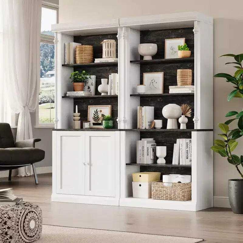 Librero blanco con estantes ajustables, vitrina de 5 niveles con luz LED
