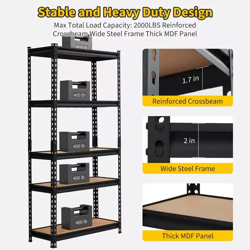 Étagères de rangement robustes à 5 niveaux pour garage, réglables en métal, montage facile