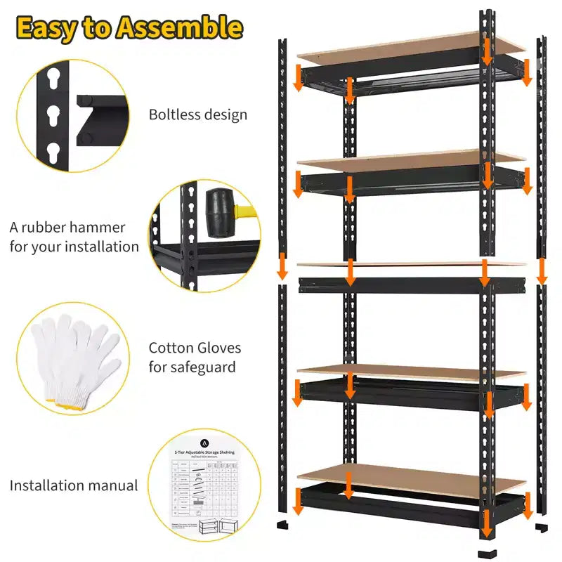 Étagères de rangement robustes à 5 niveaux pour garage, réglables en métal, montage facile