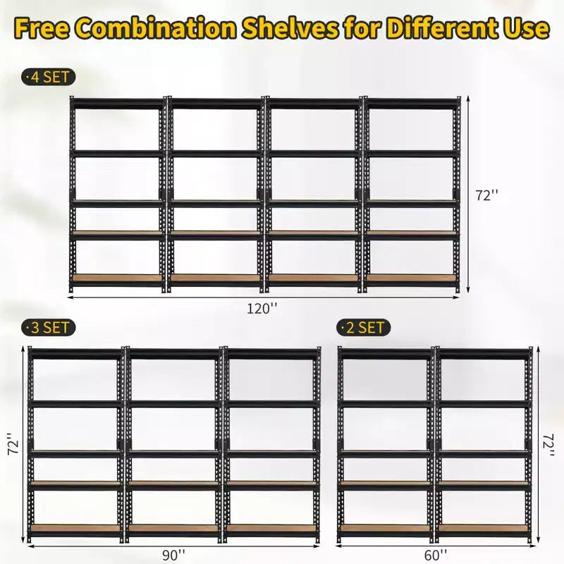 Étagères de rangement robustes à 5 niveaux pour garage, réglables en métal, montage facile
