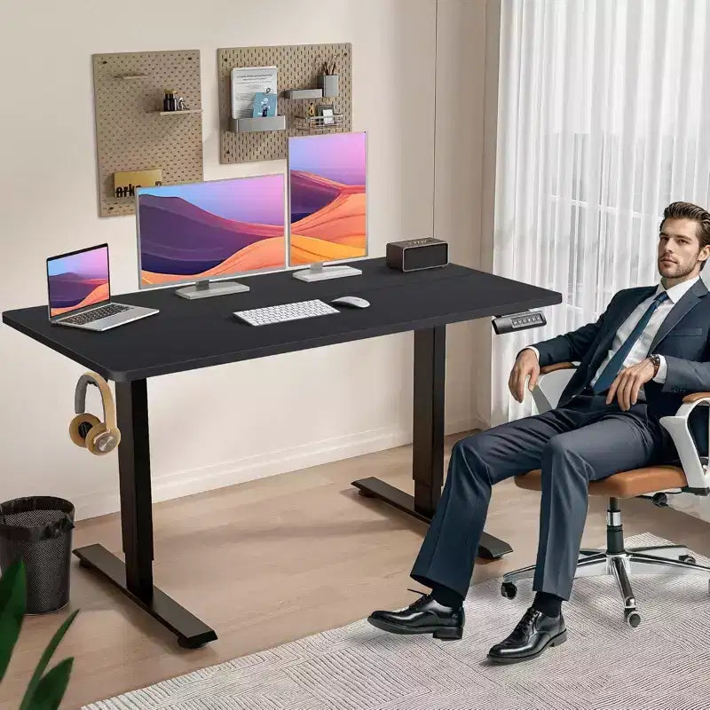 Escritorio eléctrico para computadora de altura ajustable, 70 x 27, con ajustes de memoria|Gancho gratis|Ruedas con bloqueo|Alfombrilla para mouse, para jugar o trabajar