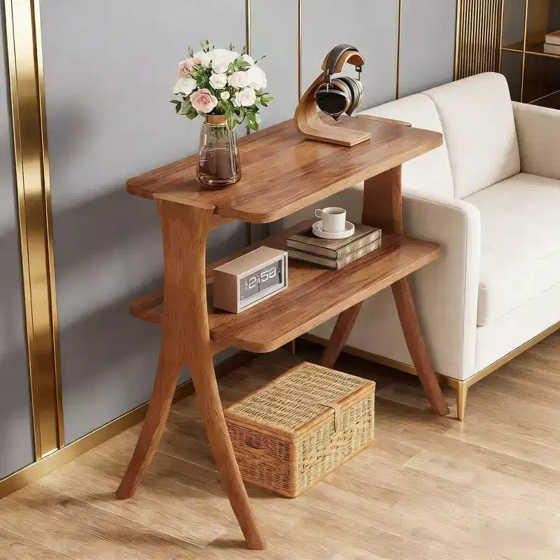 Mesa auxiliar de madera, estilo granja, con estante de almacenamiento de 2 niveles