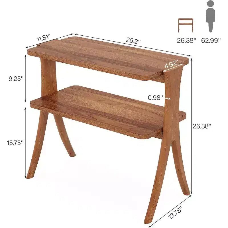 Mesa auxiliar de madera, estilo granja, con estante de almacenamiento de 2 niveles