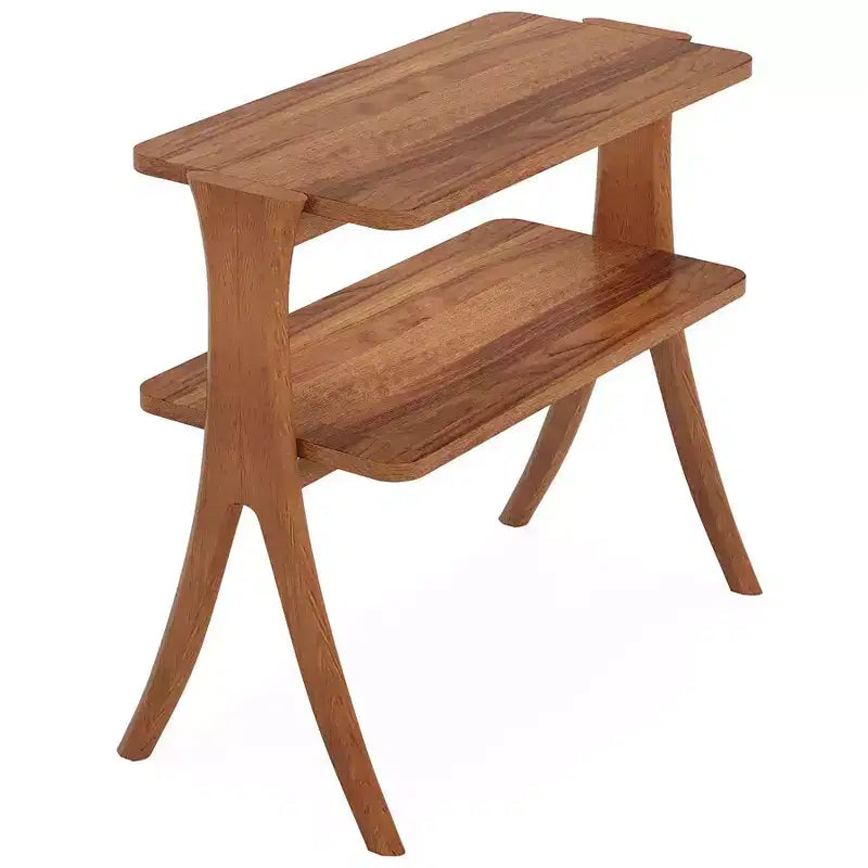 Table d’appoint en bois, de style maison de campagne, avec étagère de rangement à 2 niveaux