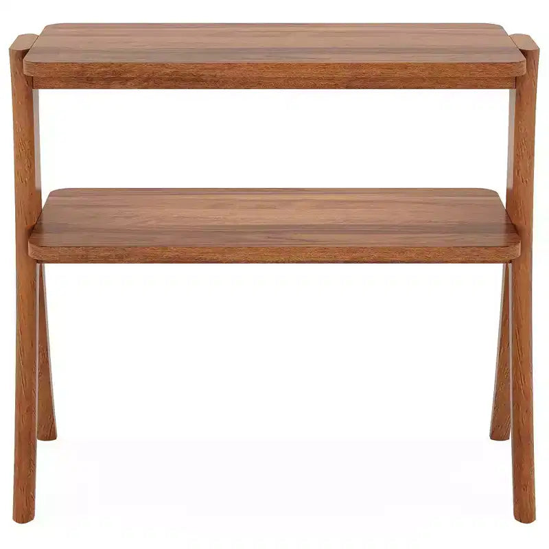 Table d’appoint en bois, de style maison de campagne, avec étagère de rangement à 2 niveaux