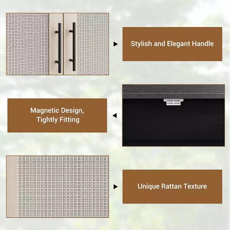 Rattan-Schuhschrank, 5-stufiger Schuhschrank mit robusten Metallbeinen, Schuhregal im Landhausstil für Eingangsbereich, Flur oder Wohnzimmer, Schwarz
