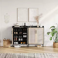 Rattan-Schuhschrank, 5-stufiger Schuhschrank mit robusten Metallbeinen, Schuhregal im Landhausstil für Eingangsbereich, Flur oder Wohnzimmer, Schwarz