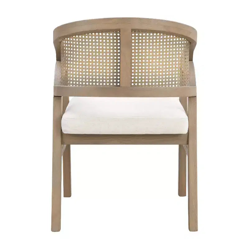 Chaise de salle à manger rembourrée en bois d’hévéa, avec dossier incurvé au motif cannage (lot de 2)