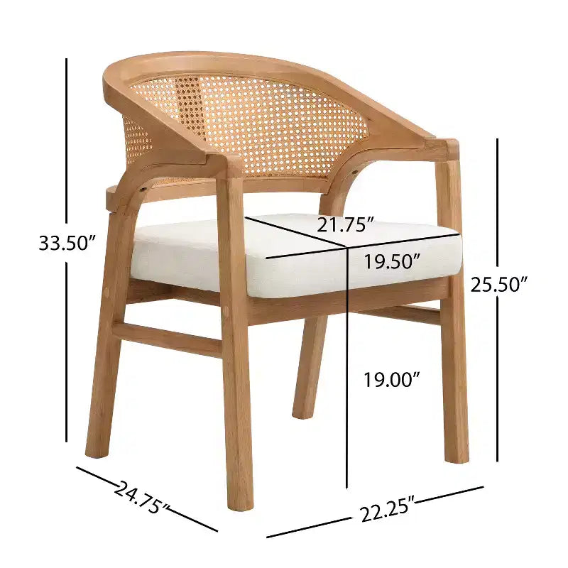 Chaise de salle à manger rembourrée en bois d’hévéa, avec dossier incurvé au motif cannage (lot de 2)