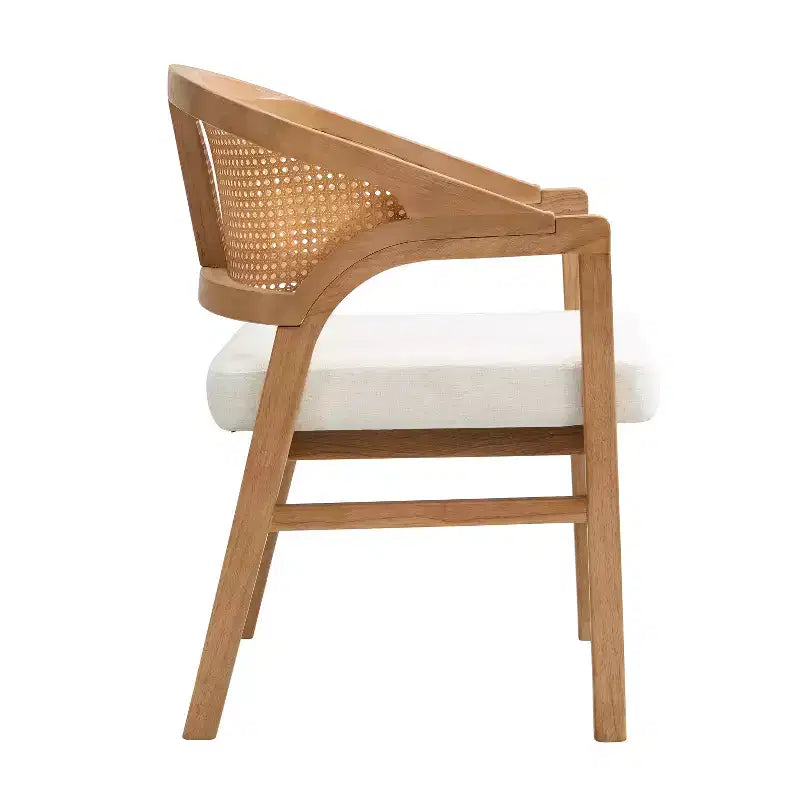 Chaise de salle à manger rembourrée en bois d’hévéa, avec dossier incurvé au motif cannage (lot de 2)