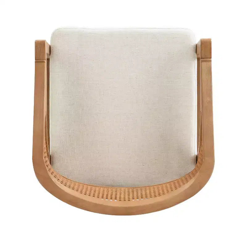 Chaise de salle à manger rembourrée en bois d’hévéa, avec dossier incurvé au motif cannage (lot de 2)