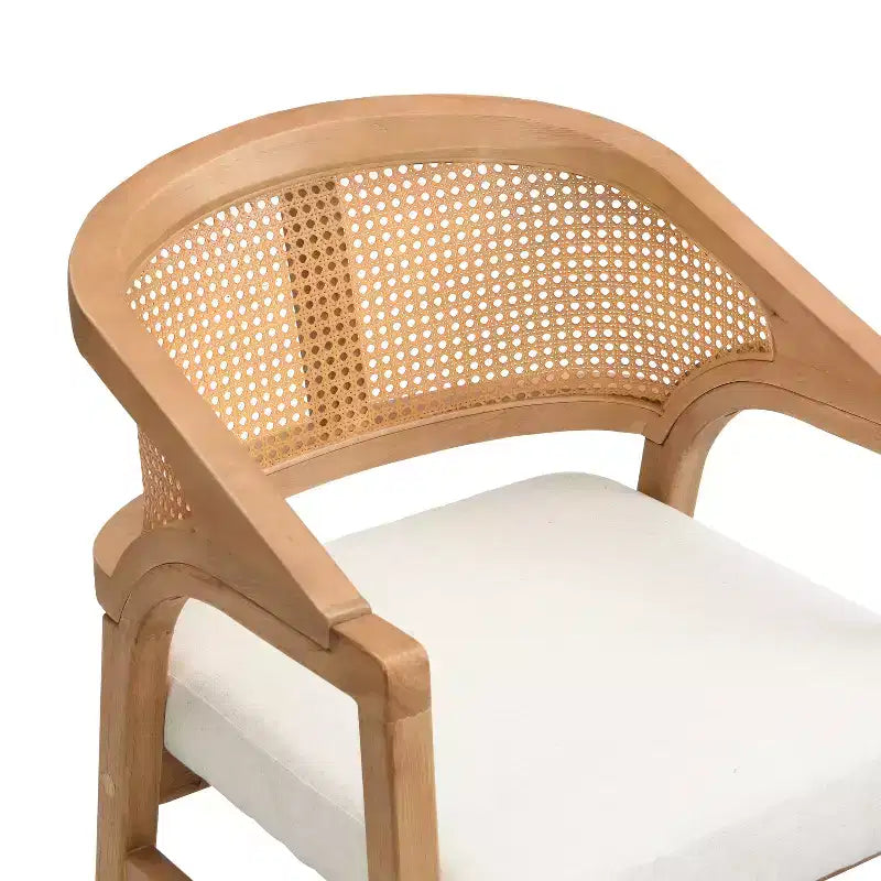 Chaise de salle à manger rembourrée en bois d’hévéa, avec dossier incurvé au motif cannage (lot de 2)