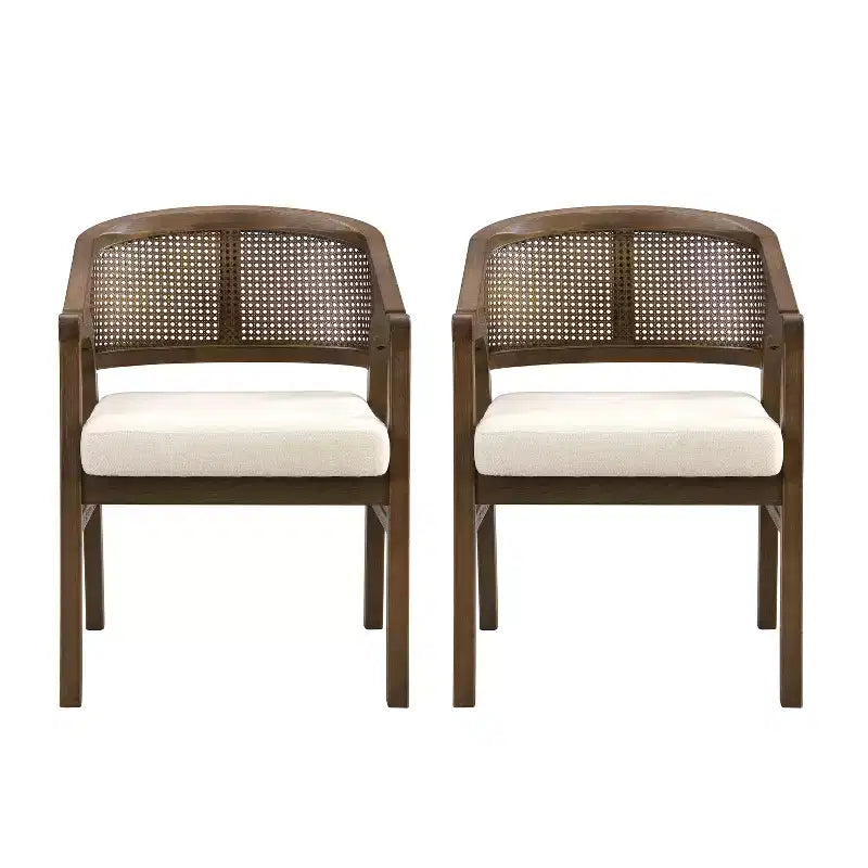 Chaise de salle à manger rembourrée en bois d’hévéa, avec dossier incurvé au motif cannage (lot de 2)