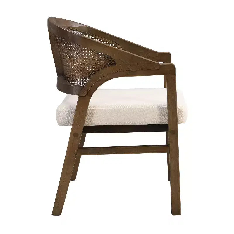 Chaise de salle à manger rembourrée en bois d’hévéa, avec dossier incurvé au motif cannage (lot de 2)
