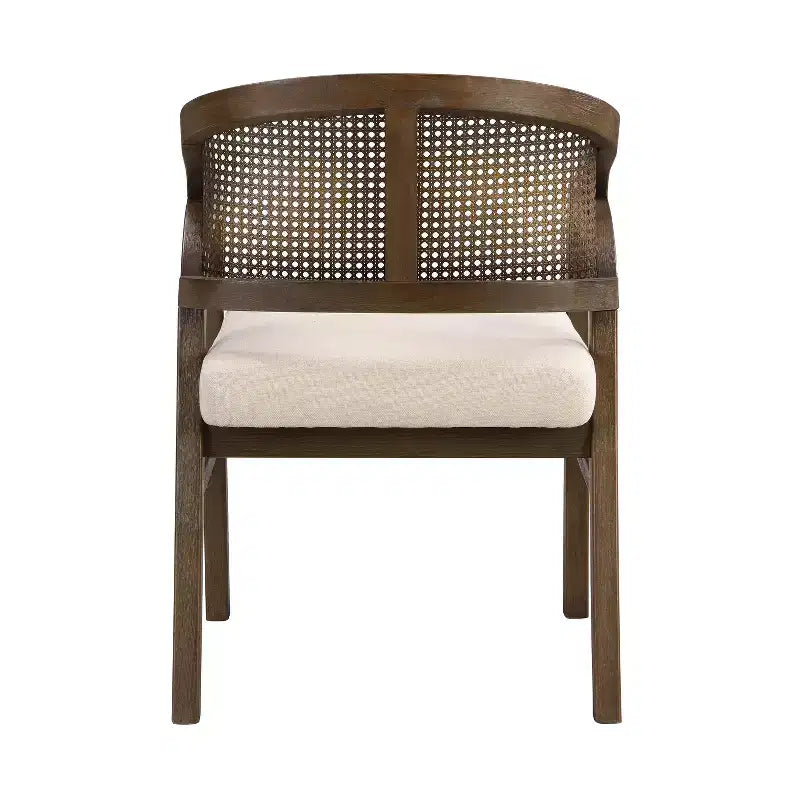 Chaise de salle à manger rembourrée en bois d’hévéa, avec dossier incurvé au motif cannage (lot de 2)