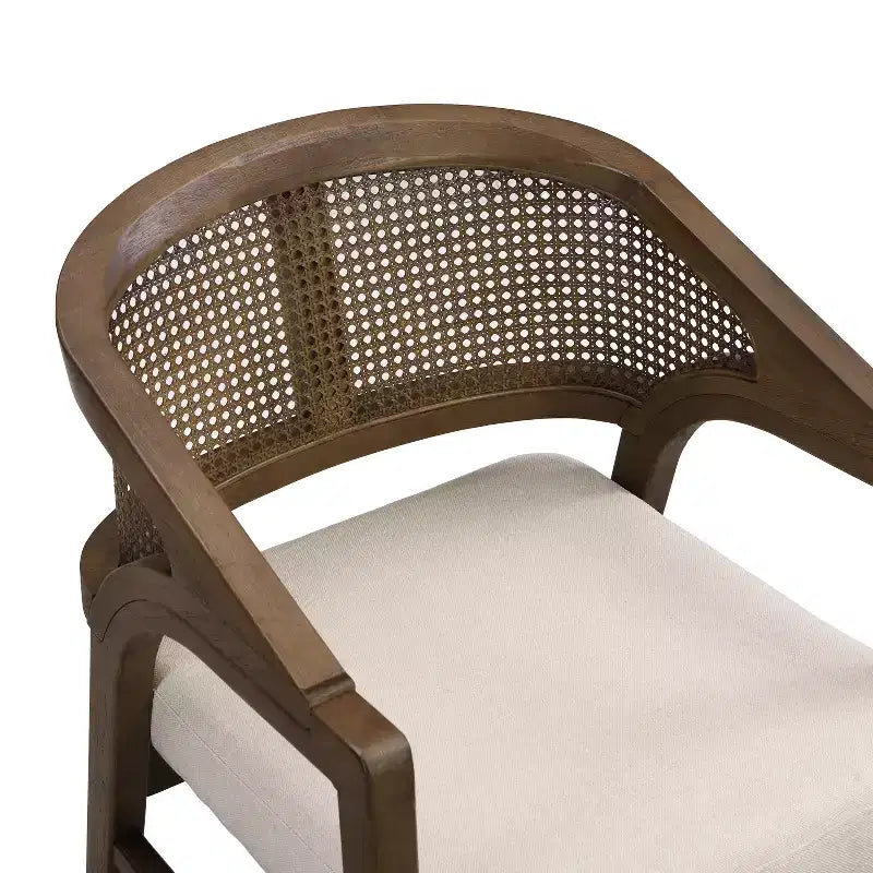 Chaise de salle à manger rembourrée en bois d’hévéa, avec dossier incurvé au motif cannage (lot de 2)