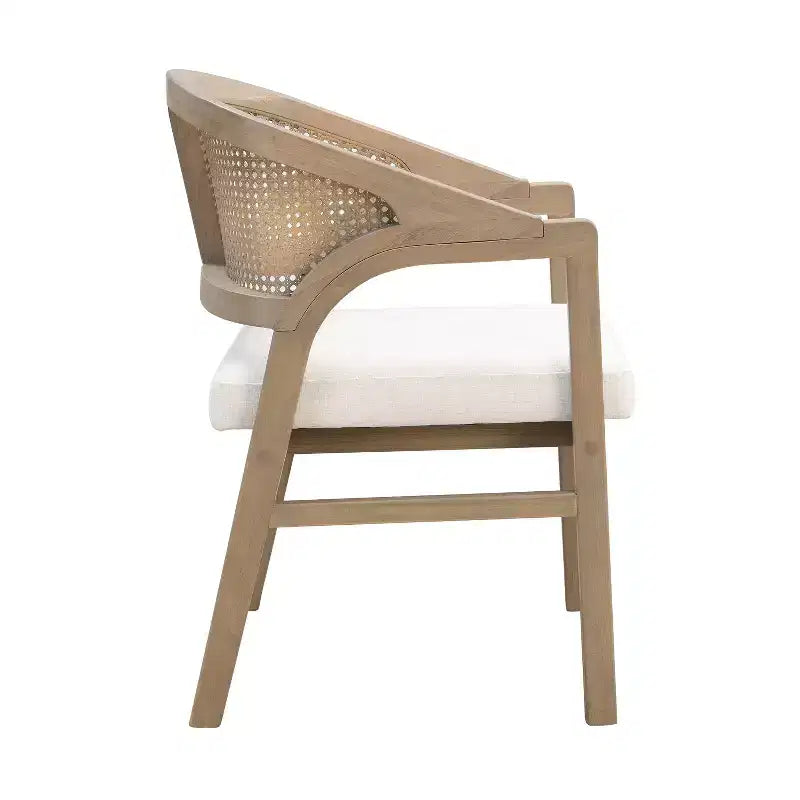 Gepolsterter Esszimmerstuhl aus Gummibaumholz mit geschwungener Rückenlehne im Rattandesign (2er-Set)