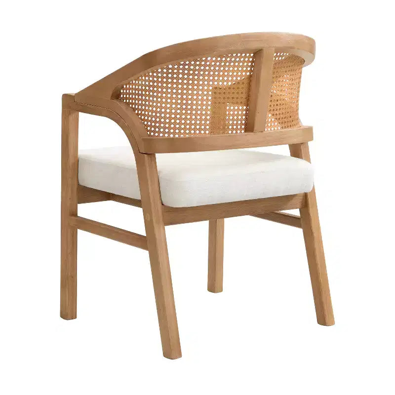 Chaise de salle à manger rembourrée en bois d’hévéa, avec dossier incurvé au motif cannage (lot de 2)