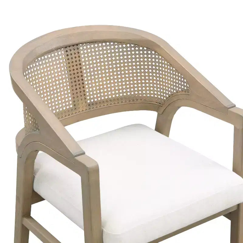 Chaise de salle à manger rembourrée en bois d’hévéa, avec dossier incurvé au motif cannage (lot de 2)