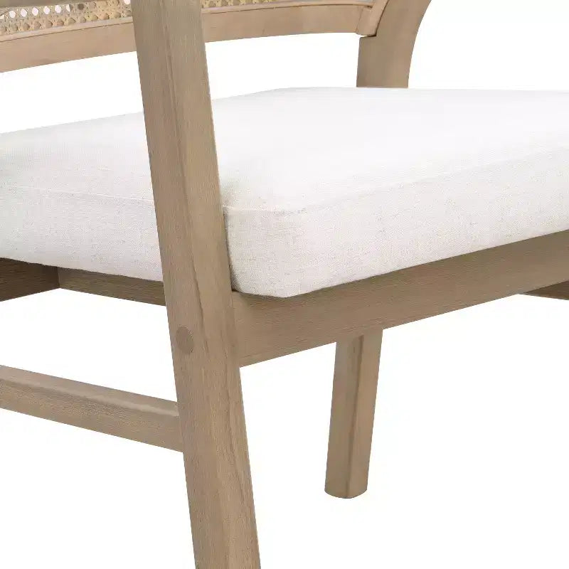 Chaise de salle à manger rembourrée en bois d’hévéa, avec dossier incurvé au motif cannage (lot de 2)