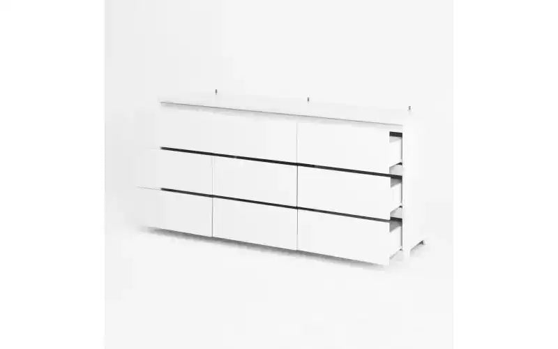 Geräumige moderne Kommode mit 9 grifflosen Schubladen, 63 Zoll; Holzschrank mit Stauraum, geeignet für Wohnzimmer oder Schlafzimmer, Weiß
