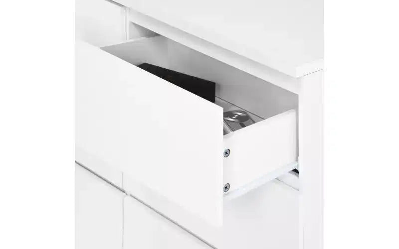 Geräumige moderne Kommode mit 9 grifflosen Schubladen, 63 Zoll; Holzschrank mit Stauraum, geeignet für Wohnzimmer oder Schlafzimmer, Weiß