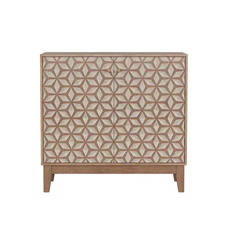 31.5 Aparador de diseño geométrico con 2 puertas y estantes ajustables para la sala de estar, la cocina o el comedor, color beige