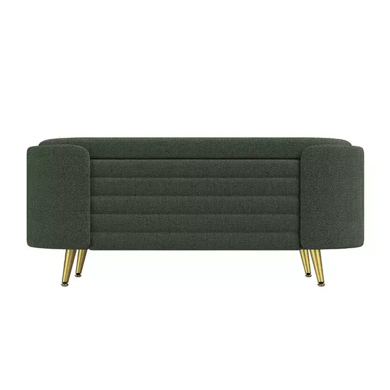 Banc de rangement moderne de 48 pour le pied du lit, avec pieds en métal doré, banc ovale avec rangement pour le salon, la chambre ou l’entrée