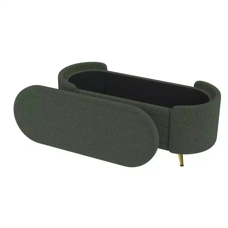 Banc de rangement moderne de 48 pour le pied du lit, avec pieds en métal doré, banc ovale avec rangement pour le salon, la chambre ou l’entrée