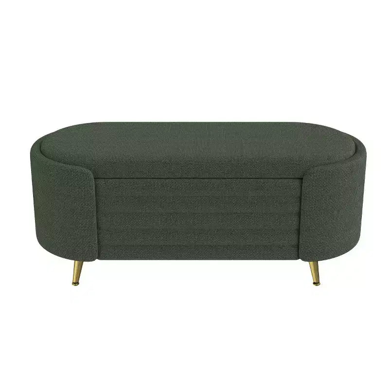 Banc de rangement moderne de 48 pour le pied du lit, avec pieds en métal doré, banc ovale avec rangement pour le salon, la chambre ou l’entrée