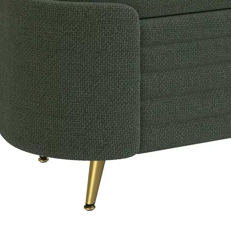 Banc de rangement moderne de 48 pour le pied du lit, avec pieds en métal doré, banc ovale avec rangement pour le salon, la chambre ou l’entrée