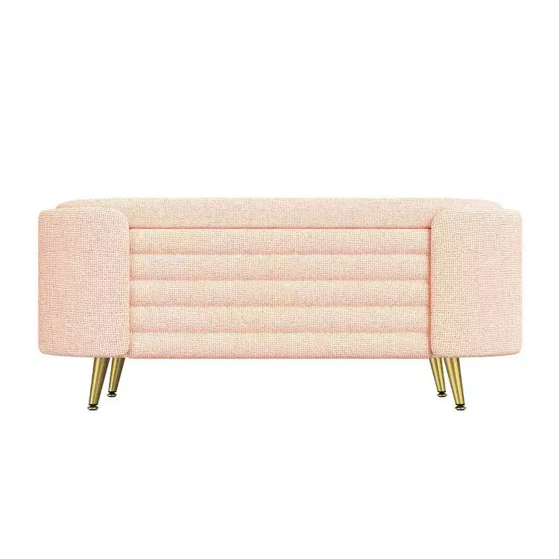 Banc de rangement moderne de 48 pour le pied du lit, avec pieds en métal doré, banc ovale avec rangement pour le salon, la chambre ou l’entrée