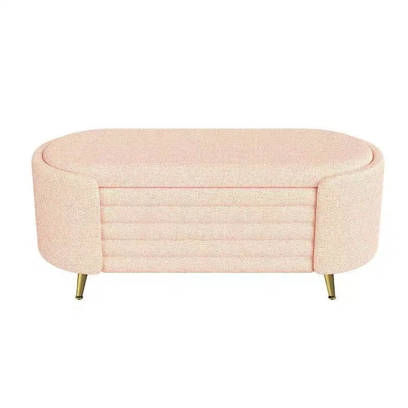Banc de rangement moderne de 48 pour le pied du lit, avec pieds en métal doré, banc ovale avec rangement pour le salon, la chambre ou l’entrée