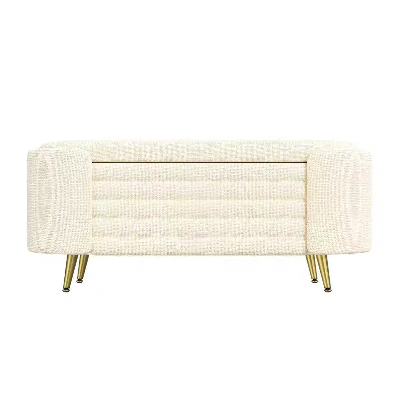 48 moderne Bettbank mit Stauraum und goldenen Metallbeinen, ovale Sitzbank mit Stauraum für Wohnzimmer, Schlafzimmer oder Eingangsbereich