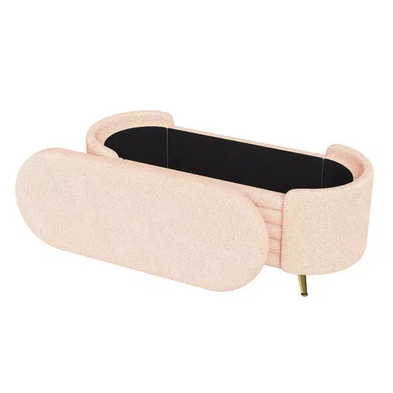 Banc de rangement moderne de 48 pour le pied du lit, avec pieds en métal doré, banc ovale avec rangement pour le salon, la chambre ou l’entrée