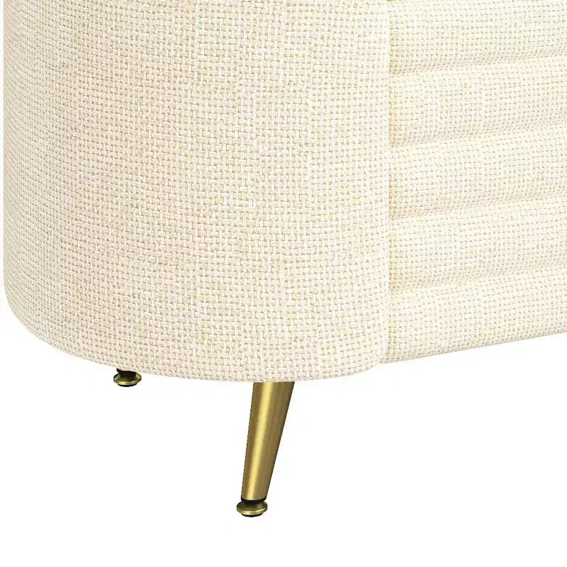 Banc de rangement moderne de 48 pour le pied du lit, avec pieds en métal doré, banc ovale avec rangement pour le salon, la chambre ou l’entrée