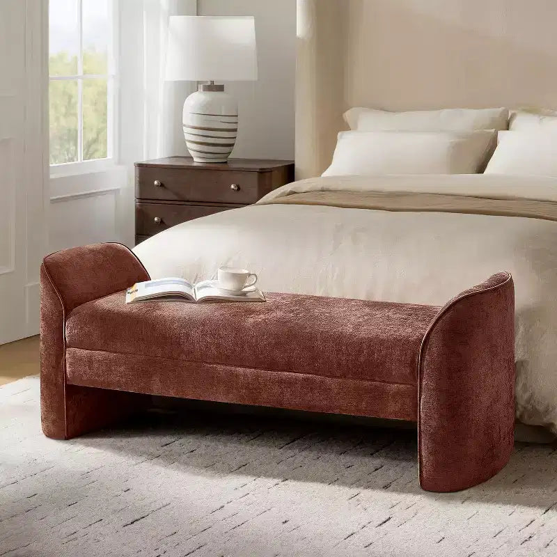 Moderne Sitzbank mit Chenille-Stoff - BEIGE