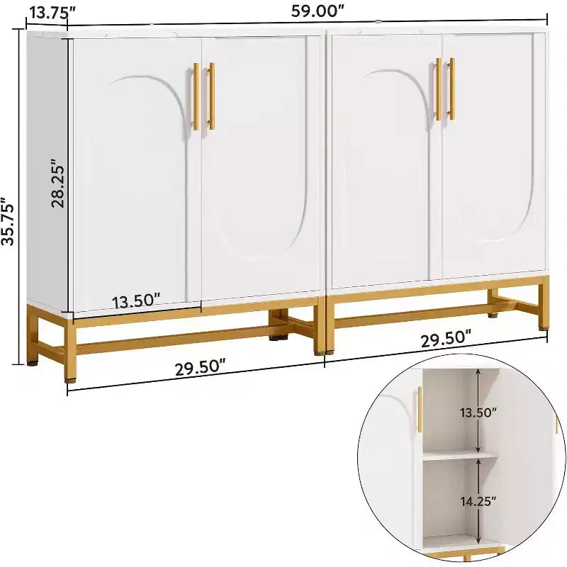 Aparador moderno blanco con 4 puertas y estantes ajustables