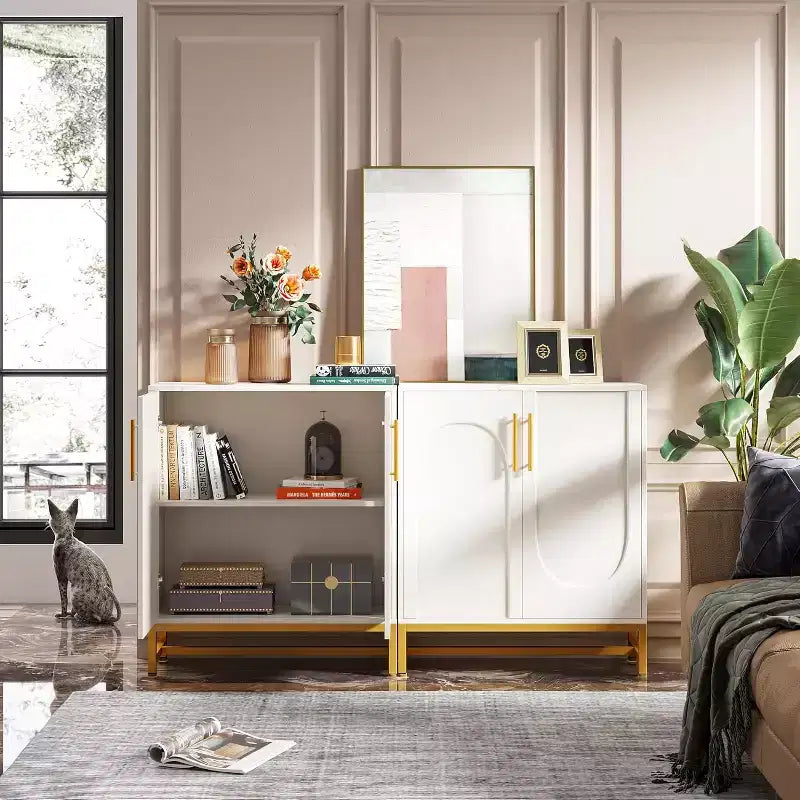 Aparador moderno blanco con 4 puertas y estantes ajustables
