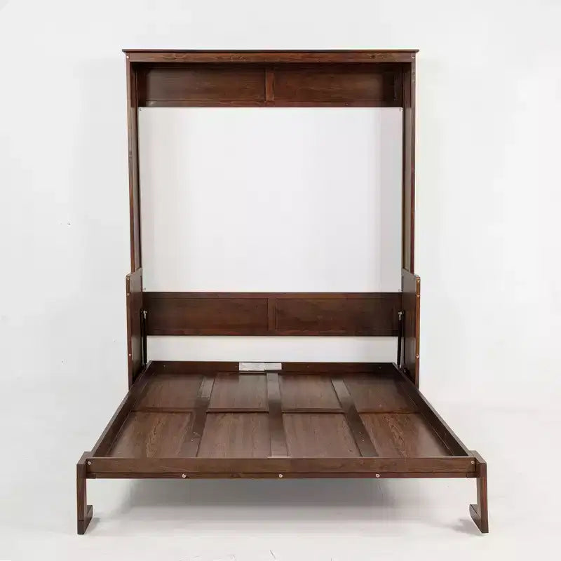 Estructura de cama abatible de madera tamaño queen, armario de pared con cama oculta y pistones de gas (versión mejorada) - nogal
