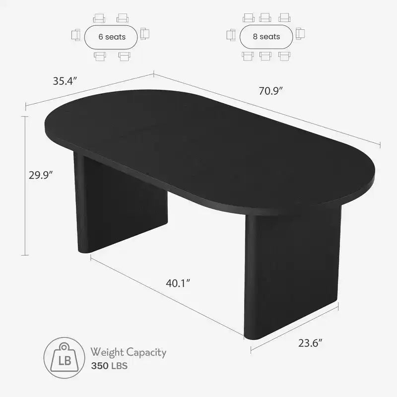 Table à manger ovale de 70.8 Inch pour 6-8 personnes, longue table de cuisine de style campagnard avec piètement épais en bois pour salle à manger, cuisine, salon et bureau